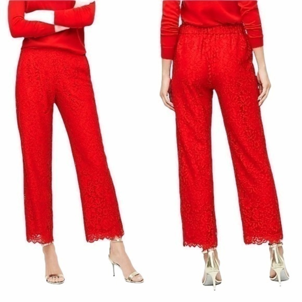 NWT J. Crew Peyton Red High Rise Lace Preppy‎ Holiday Christmas Trousers Pants